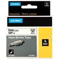 0071701180537 - DYMO Rhino Industrie Schrumpfschlauch-Kabeletiketten | 9 mm 15 m | Schwarz auf weiß | für  Rhino Beschriftungsgerät