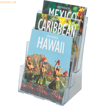 0079916773018 - Prospektständer DIN A4 Hoch 3 Fächer 245 (B) x 16 (T) x 322 (H) cm Transparent