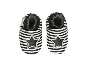 0083351585266 - - Krabbelschuhe CLASSICZ STAR gestreift in schwarz weiß Gr24 25