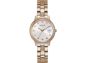 0091661538742 - Quarzuhr GUESS THREE OF HEARTS GW0657L3 Armbanduhren goldfarben (roségoldfarben) Damen Quarzuhren Armbanduhr Damenuhr