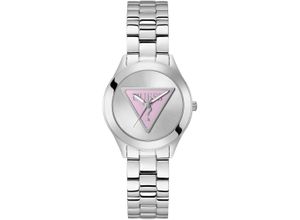 0091661540714 - Quarzuhr GUESS TRI PLAQUE Armbanduhren silberfarben Damen Armbanduhr Damenuhr