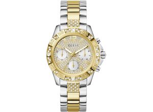 0091661543203 - Multifunktionsuhr GUESS MAJESTY Armbanduhren silberfarben (silberfarben gelbgoldfarben) Damen Quarzuhr Armbanduhr Damenuhr Datum 1224-Std-Anzeige