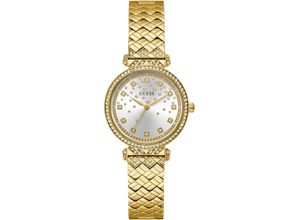 0091661543432 - Quarzuhr GUESS ENCHANTMENT Armbanduhren goldfarben (gelbgoldfarben) Damen Armbanduhr Damenuhr Kristallsteine Mineralglas Edelstahlarmband