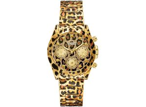 0091661543975 - Multifunktionsuhr GUESS LEOPARDESS Armbanduhren goldfarben (gelbgoldfarben schwarz) Damen Quarzuhr Armbanduhr Damenuhr Datum 1224-Std-Anzeige