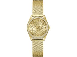 0091661544026 - Quarzuhr GUESS BOA Armbanduhren gelbgoldfarben Damen Armbanduhr Damenuhr Kristallsteine Mineralglas Edelstahlarmband