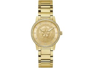 0091661544040 - Quarzuhr GUESS PETAL Armbanduhren goldfarben (gelbgoldfarben) Damen Armbanduhr Damenuhr Kristallsteine Mineralglas Edelstahlarmband