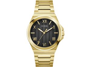 0091661544736 - Quarzuhr GUESS VINYL Armbanduhren goldfarben (gelbgoldfarben) Herren Armbanduhr Herrenuhr Edelstahlarmband Mineralglas analog