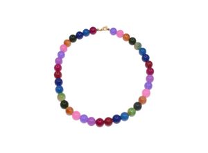 0096718219742 - Collier FIRETTI Schmuck Geschenk Halsschmuck Halskette Farbstein Edelstein Quarz Halsketten Gr Messing-Nylon Länge 50 cm bunt (gelbgoldfarben mehrfarbig lila rosa grün blau) Damen Made in Germany - mit Quarz