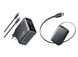 0099918848163 - Ladegerät (140W 4-Port PD 31) mit USB-C Kabel+Nano Powerbank (10K 45W Integriertes einziehbares USB-C Kabel)