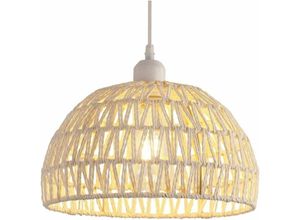 0163179928176 - COMELY Moderne Rattan Pendelleuchte Weißer Vintage-Lampenschirm aus Naturrattan Höhenverstellbare Hängelampe E27 für Küche Schlafzimmer