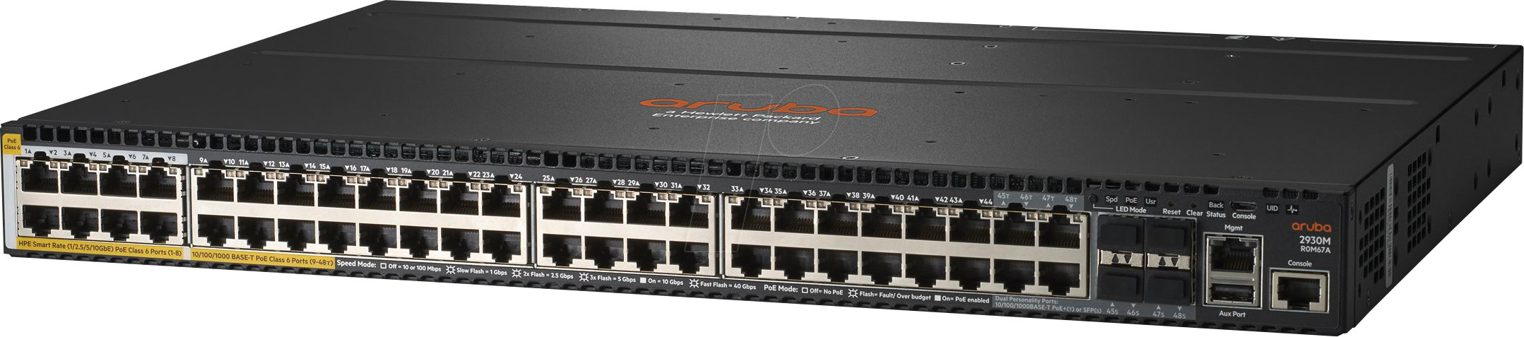 0190017311388 - 2930M 40G PoE-Switch Class 6 mit 8 HPE Smart Rate-Anschlüssen und 1 Steckplatz