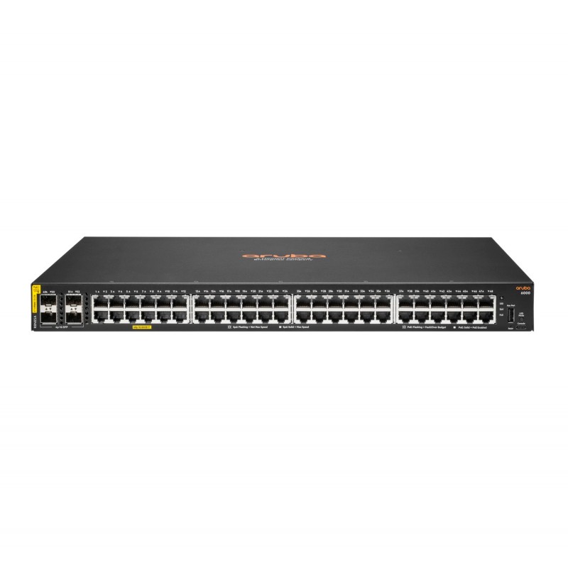 0190017559742 - HPE Aruba 6000 48G Class4 PoE 4SFP 370W Switch - Switch - managed - 48 x 10 100 1000 (PoE+) + 4 x Gigabit SFP - Seite-zu-Seite-Luftstrom - an Rack montierbar