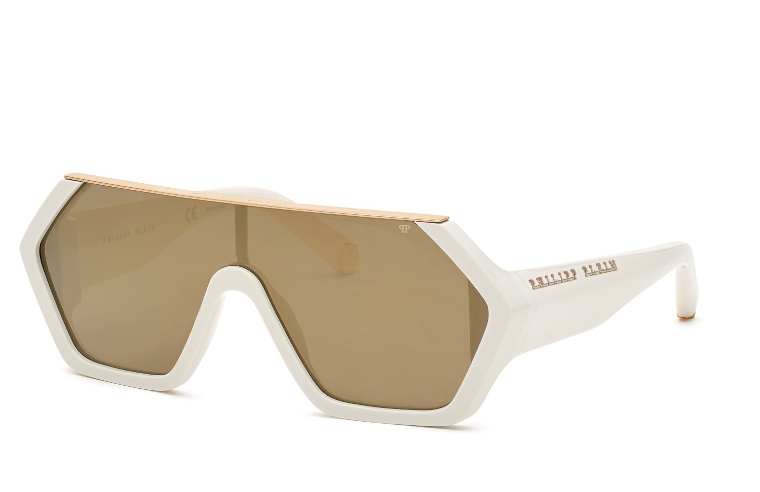 0190605404249 - Herren SPP047 Plein Hexagon Camou 3GFG Gläser SONNENBRILLEN Acetat Beige Braun Maske  Gespiegelt