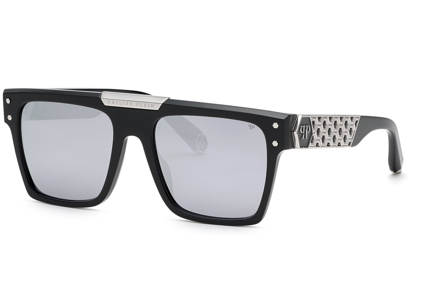 0190605443187 - Unisex SPP080 Plein Badge 700W Gläser SONNENBRILLEN Acetat Schwarz Grau Quadratisch  Spiegel