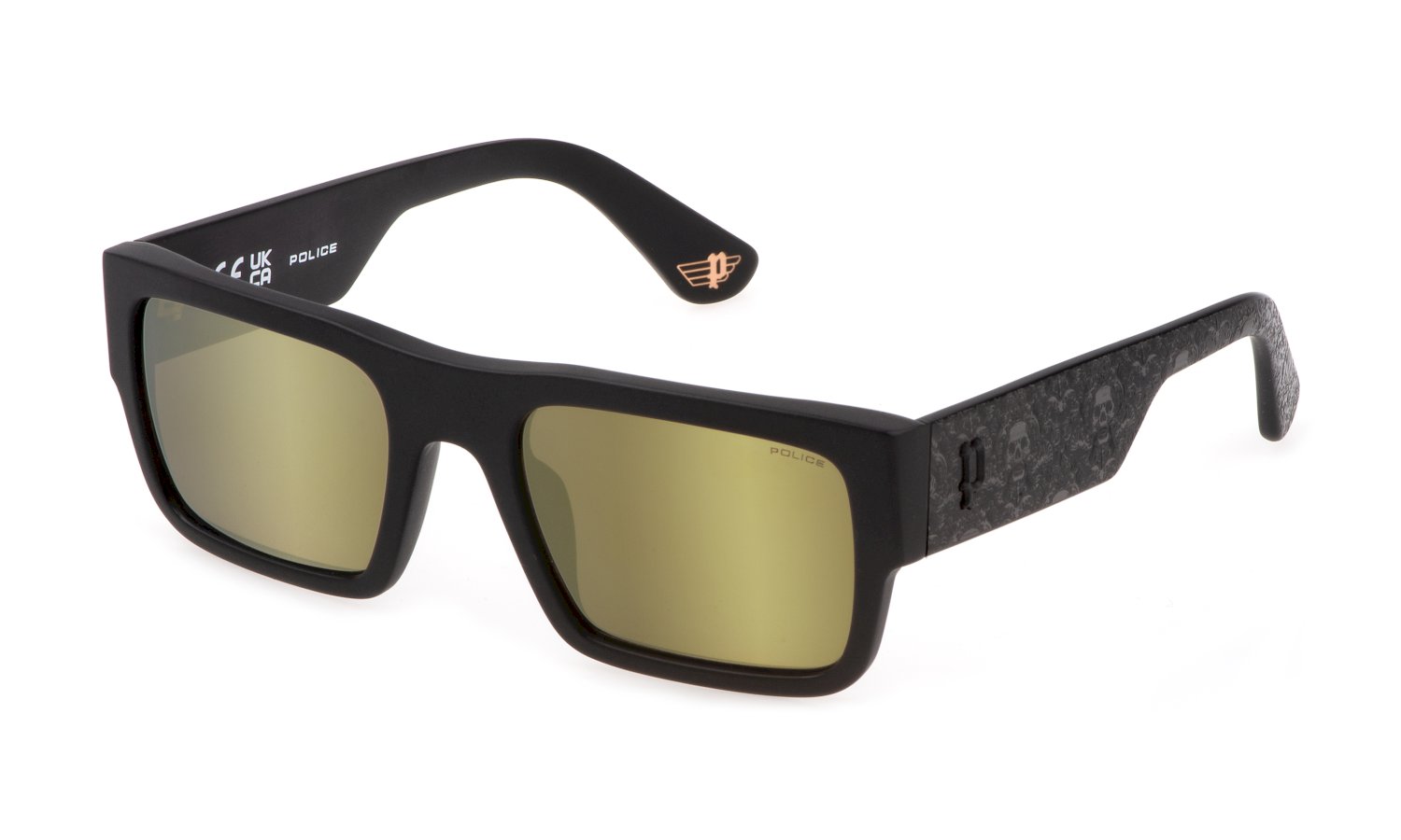 0190605449646 - Herren SPLL12 GOTH 1 703G Gläser SONNENBRILLEN Acetat Schwarz Gold Quadratisch Normal Gespiegelt