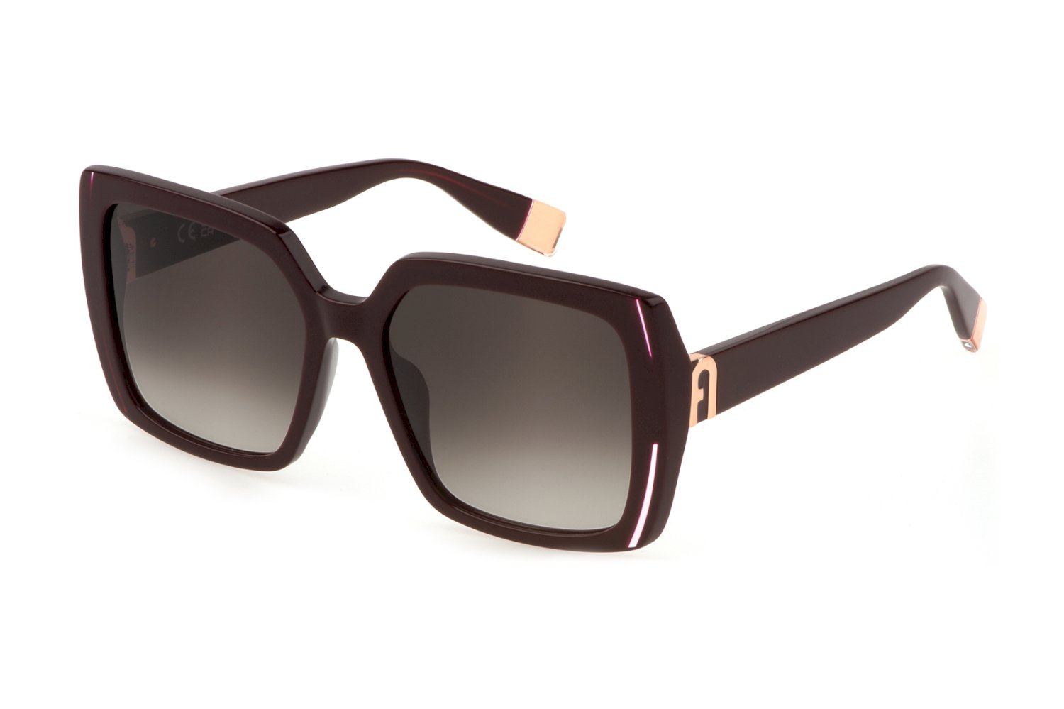 0190605474181 - Donna SFU707 0G96 Gläser SONNENBRILLEN Acetato Bordeaux Marrone Squadrata Normale Sfumato