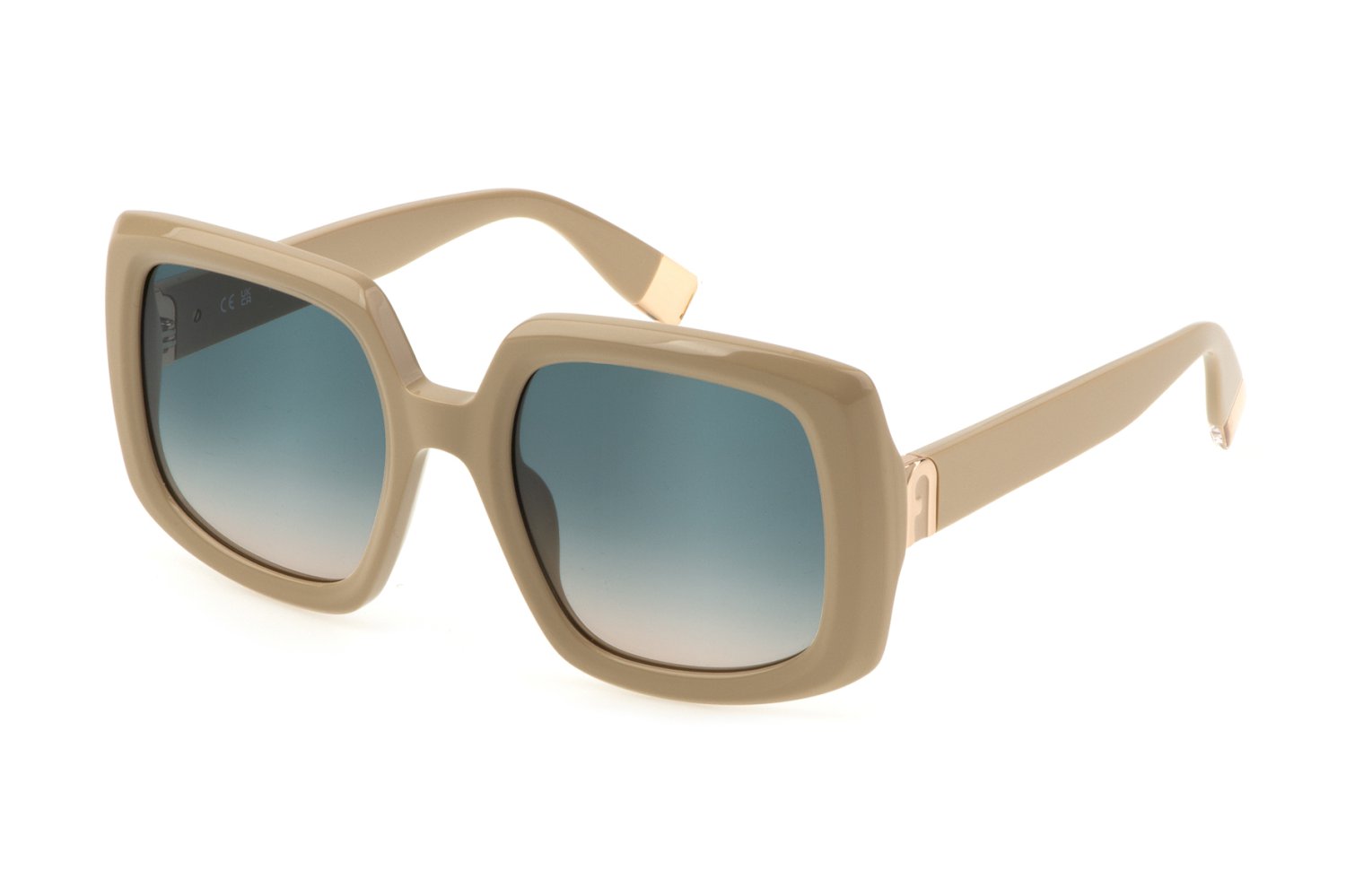 0190605474242 - Donna SFU709 06K6 Gläser SONNENBRILLEN Acetato Beige Verde Squadrata Normale Sfumato