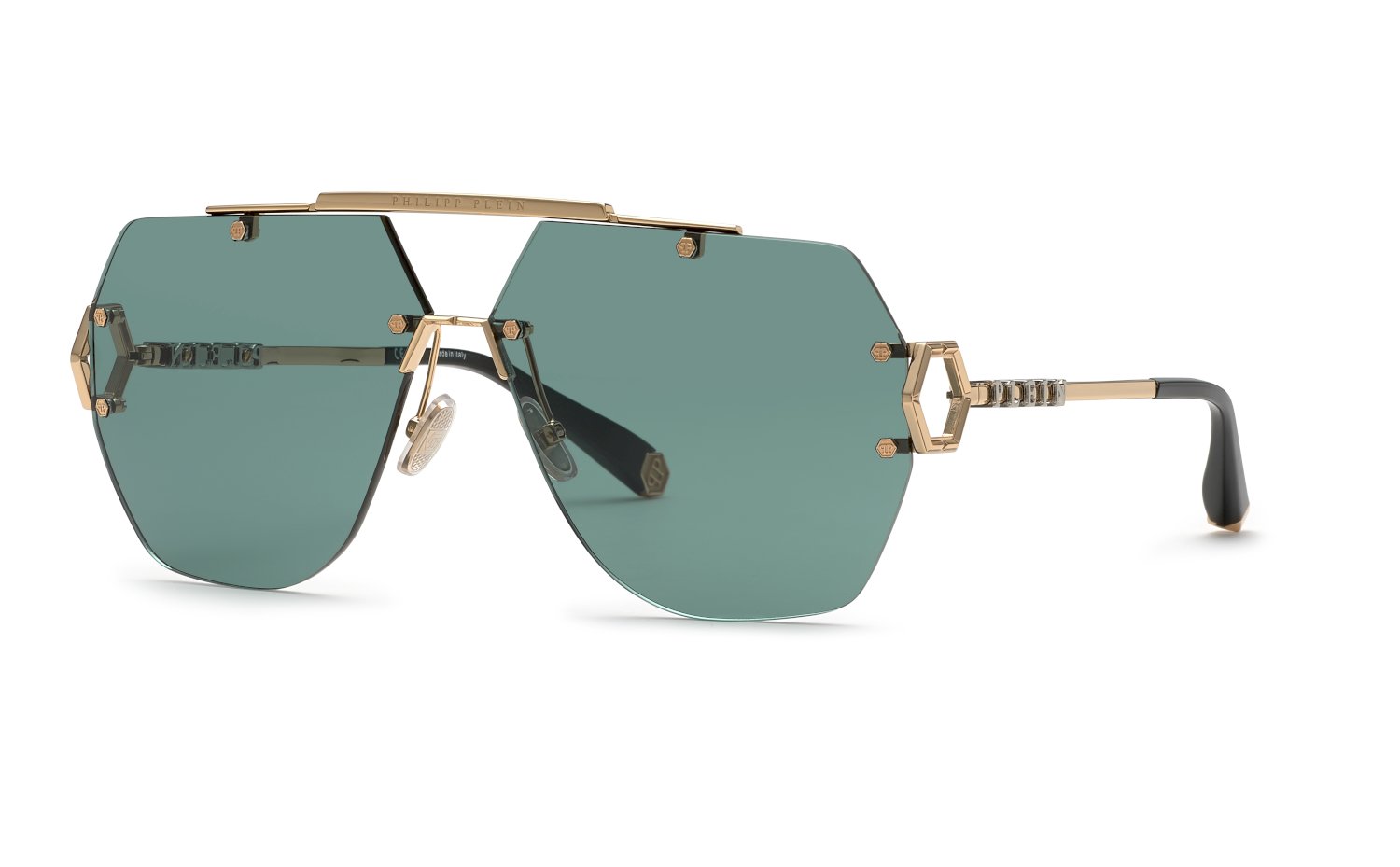 0190605540251 - Unisex SPP111 PLEIN SLEEK 0340 Sonnenbrillen Metall Gold Grün Geometrisch Normal 0190605540251 - Unisex SPP111 PLEIN SLEEK 0340 Sonnenbrillen Metall Gold Grün Geometrisch Normal