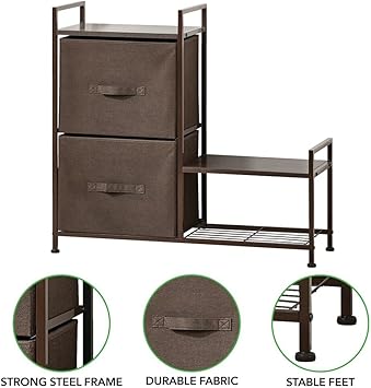 0192173107218 - mDesign - Kommode mit Aufbewahrungsschubladen - Kleidung und Accessoires - 2 Kunststoffschubladen mit Schuhablage für Extra - 84D x 30W x 70H - Espresso