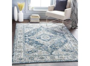 0192201302202 - Perserteppich Kurzflor Wohnzimmer Vintage Orient Blau und Grau 160 x 220 cm - Surya