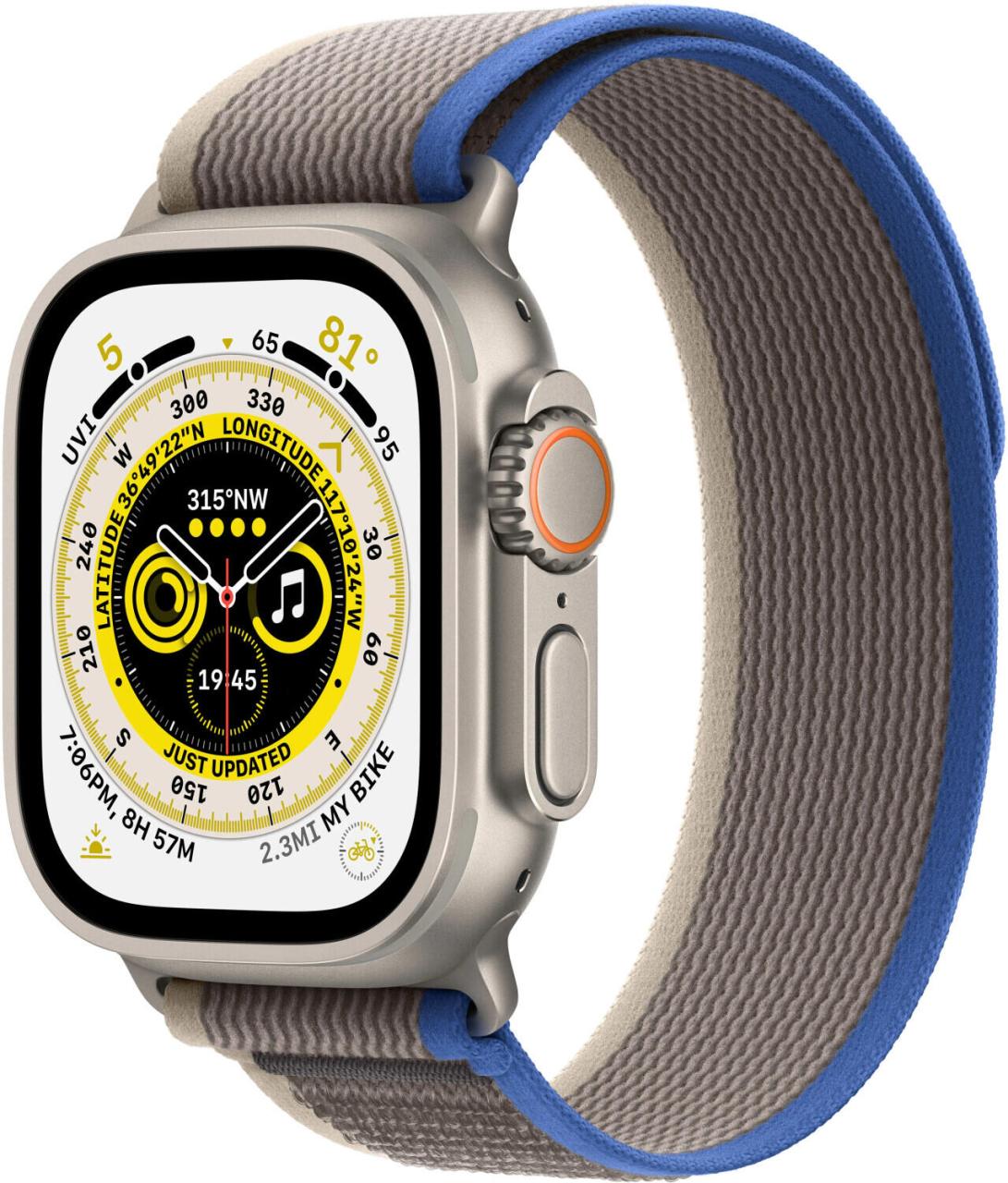 0194253145011 - APPLE Watch Ultra GPS+CEL 49 TIT W TRAIL S M Smartwatch Titan Nylon Gewebe 130 - 180 mm Blau Grau