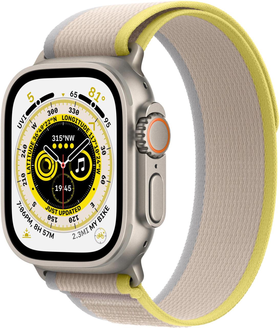 0194253425540 - APPLE Watch Ultra GPS+CEL 49 TIT W TRAIL M L Smartwatch Nylon Gewebe Nylon Gewebe 145 - 220 mm Gelb Beige