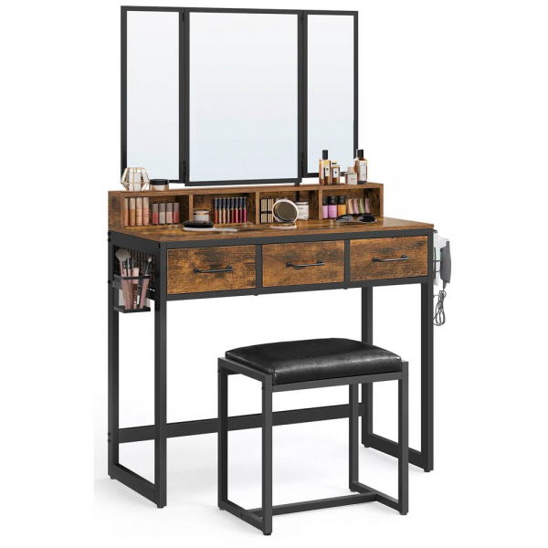 0194343008318 - Schminktisch braun schwarz rechteckig Kufen-Gestell schwarz 900 x 400 x 1410 cm 0194343008318 VASAGLE