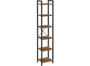 0194343021812 - Bücherregal 6-stufiges Bücherregal offene Regale Standdisplay für Büro Wohnzimmer Schlafzimmer 40 x 30 x 1875 cm Industrie Rustikales Braun