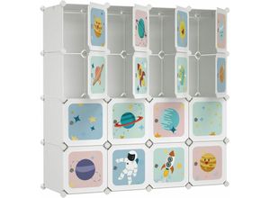 0194343023588 - Kleiderschrank DIY-Aufbewahrungsschrank für hängende Kleidung Aufbewahrung für Kinder mit 16 Würfeln 4 Hängestangen 123 x 41 x 123 cm weiß