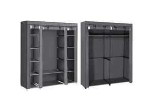 0194343034164 - Songmics - Kleiderschrank Garderobe mit 2 Kleiderstangen 140 x 43 x 174 cm Stoffschrank mit einer Kleiderstange und 12 Ablagen 150 x 45 x 175 cm