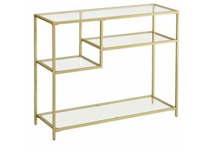 0194343034560 - Vasagle Konsolentisch Flurtisch Beistelltisch aus Hartglas Metallgestell mit Ablagen 35 x 100 x 80 cm modern für Flur Wohnzimmer goldfarben