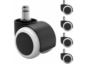 0194343037325 - 5er Set Bürostuhlrollen 50 mm Räder 11 mm x 22 mm Rollen für Gaming Sessel geräuscharm kratzfrei ersetzt Bodenschutzmatte schwarz-weiß