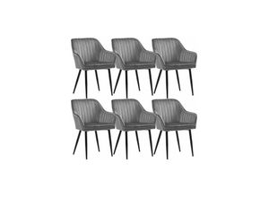 0194343038704 - Songmics - Esszimmerstuhl 6er Set Sessel Loungesessel mit Armlehne Bezug aus Samt Sitzbreite 49 cm bis 120 kg belastbar Metallbeine für