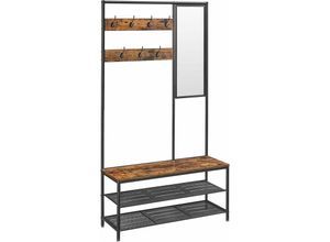 0194343039367 - Kleiderständer Garderobe Garderobenständer mit Haken Spiegel Sitzbank 35 x 98 x 180 cm für Eingangsbereich Schlafzimmer Wohnzimmer