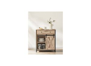 0194343042565 - Songmics - vasagle Sideboard Kommode 70 x 30 x 80 cm mit Schublade mit Schiebetür - Naturfarben-Schwarz