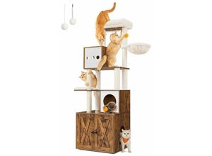 0194343047126 - Songmics - Feandrea Kratzbaum Katzenbaum mit Katzenklo-Schrank 185 cm hoch Katzenkratzbaum Kratzsäule Plattform waschbares Kissen vintagebraun