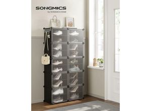 0194343047737 - Songmics - Schuhregal mit 10 Fächern Schuhschrank 30 x 40 x 30 cm pro Fach schmal mit Türen Stahlrahmen Kunststoff für Flur Schlafzimmer