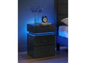 0194343047768 - Songmics - vasagle Nachttisch mit LED-Beleuchtung Beistelltisch einstellbare Farben Sofatisch 3 Schubladen Nachtschrank Schlafzimmer modern 35