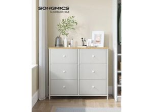 0194343048314 - Songmics - Kommode Schrank 6 Stoffschubladen Metallgestell - Weiß-Eichenfarben