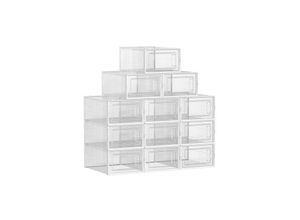 0194343049847 - Schuhboxen 12er Set Schuh-Organizer aus Kunststoff faltbar und stapelbar für Schuhe bis Größe 44 transparent-weiß LSP12SWT - transparent-weiß