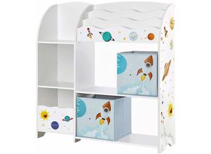 0194343100210 - Kinderzimmerregal Spielzeug-Organizer Bücherregal für Kinder multifunktionale Ablage mit 2 Aufbewahrungsboxen Sticker mit Weltall-Motiven