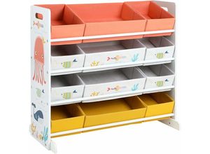 0194343103273 - Spielzeugregal Kinderzimmerregal mit 12 Stoffboxen für Bücher und Spielzeug Spielzeug-Organizer Kinderzimmer für Kinder multifunktional weiß