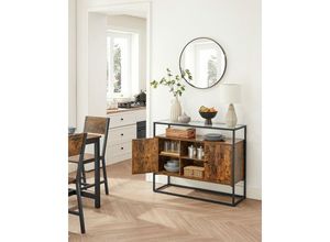 0194343105710 - VASAGLE Kommode Sideboard Beistellschrank Küchenschrank mit Glasoberfläche und offenen Fächern Wohnzimmer Flur stabiles Stahlgestell Hartglas