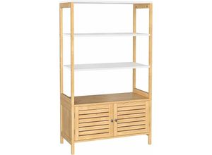 0194343108018 - Badezimmerschrank Aufbewahrungsschrank mit 3 offenen Fächern und 2 Türen aus Bambus 70 x 30 x 120 cm naturfarben-weiß BCB010N01 - naturfarben-weiß