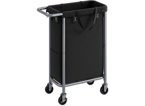 0194343144115 - Wäschekorb mit Rollen Wäschesammler Wäschewagen 90 Liter Wäschesack abnehmbar Stahlrahmen mit Griff geräumig 61 x 29 x 81 cm tintenschwarz