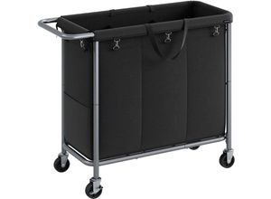 0194343144153 - Wäschekorb mit Rollen Wäschesammler 3 Fächer Wäschewagen 200 Liter Wäschesack abnehmbar Stahlrahmen mit Griff geräumig 91 x 39 x 81 cm
