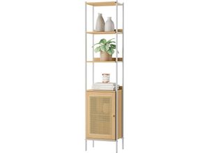 0194343152684 - Bücherregal 6 Ebenen Regal hoch Standregal Tür in Rattan-Optik Boho-Stil Metallrahmen - Eichenbeige-Perlweiß - Vasagle