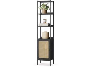 0194343152691 - Bücherregal 6 Ebenen Regal hoch Standregal Tür in Rattan-Optik Boho-Stil Metallrahmen - Ebenholzschwarz-Mattschwarz - Vasagle