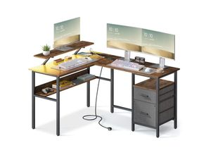 0194343154213 - Vasagle L-förmiger Schreibtisch mit Steckdosen Eckschreibtisch Computertisch Monitorständer Gaming-Tisch LED-Beleuchtung USB-Anschlüsse