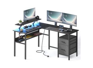 0194343154220 - VASAGLE L-förmiger Schreibtisch mit Steckdosen Eckschreibtisch Computertisch Monitorständer Gaming-Tisch LED-Beleuchtung USB-Anschlüsse